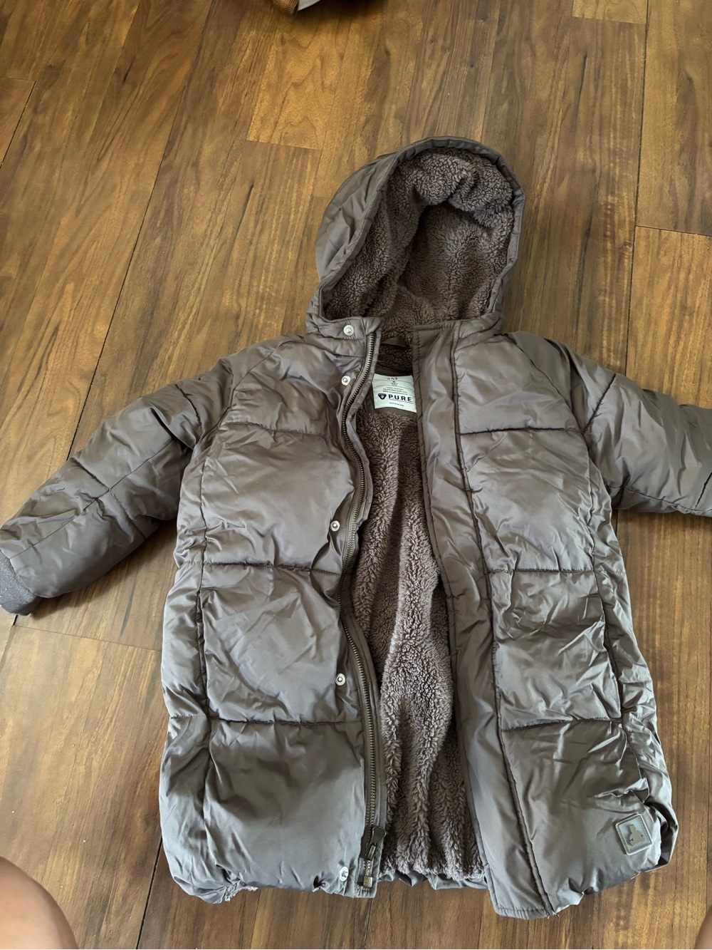 GAP Kids Brown Puffer Jacket with Sherpa Hood
